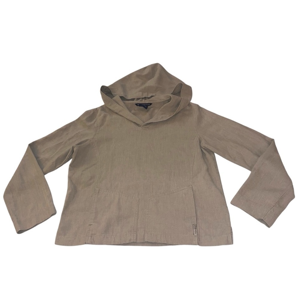 EUC Exofficio Women’s Linen Hooded Long Sleeve Travel Shirt Taupe Olive Small